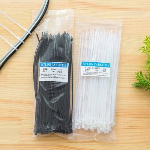 100 PCS Self-locking Plastic Nylon Cable Ties Black White Cable Fixing Ring Wire Storage And Arrangement Binding Wire Harnes