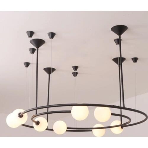 Nordic lighting creative living room lamp ring glass ball pendant lights hotel exhibition hall iron personality pendant lamp