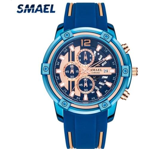 SMAEL Top Luxury Brand Mens Sport Watch Fashion Blue Quartz Watches Men Date Waterproof Military Clock Man relogio masculino