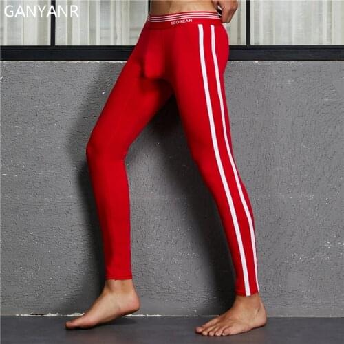 GANYANR Sports Leggings Running Tights Men Basketball Compression Pants Fitness Gym Athletic Jogging Winter Sexy Pouch Yoga Gay