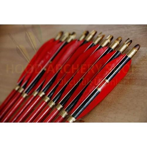 Medieval Pine Traditional Ottoman Hunting Archery Arrow For Recurve Longbow Bow Shoot with Red Turkey Feathers Sinew Reinforceme