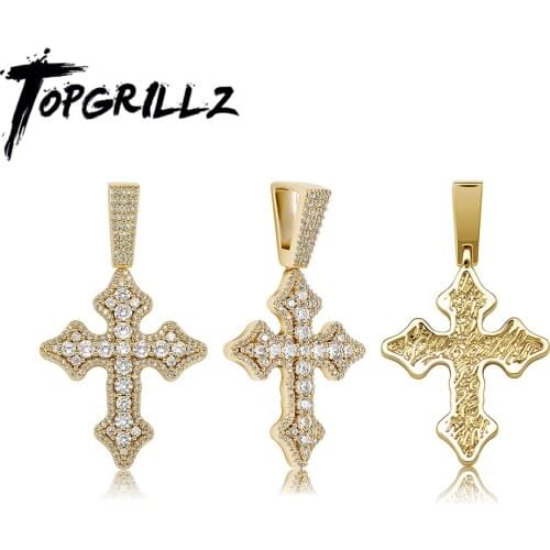 TOPGRILLZ Iced Budded Cross Pendant Necklace in Yellow Gold High Quality Jewelry Accessories For Women Fashion Pendant