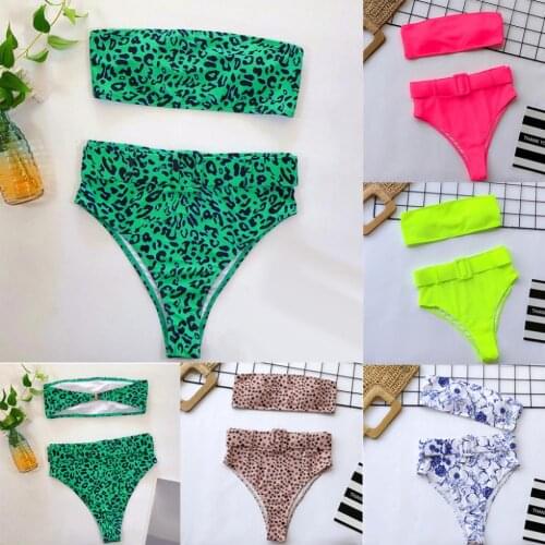 Sexy Women Padded Tube Top High Waist Briefs Floral Print Swimsuit Bikini Set Perfect for swimming pool beach sea SPA