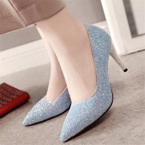 2020 new wild fashion Sequin High Heels Women Shiny Pointed Toe Pumps Sexy sequin bridesmaid banquet shoes