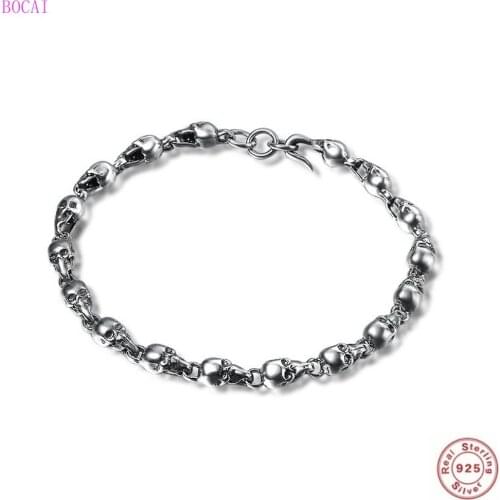 BOCAI s925 sterling silver bracelet for women 2020 new fashion trend retro Thai Silver Skull Bracelet personality jewelry