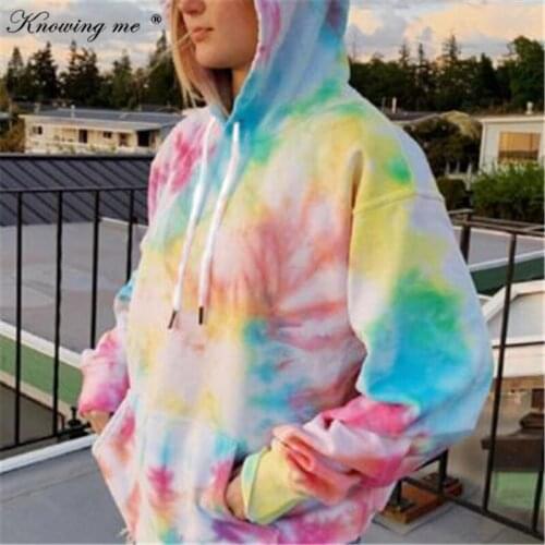 Women Autumn Long sleeve Loose Drawstring hooded Tie Colorful Dyeing Sweatshirt Ladies 2020 winter leisure Jumper pullovers