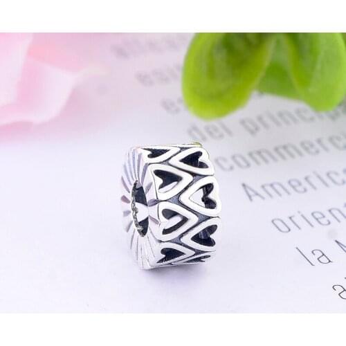 100% 925 Silver Round Heart Interlink Spacer Bead Fit Original Pan Charm Bracelet Making Women Kids Valentine Berloque 2020