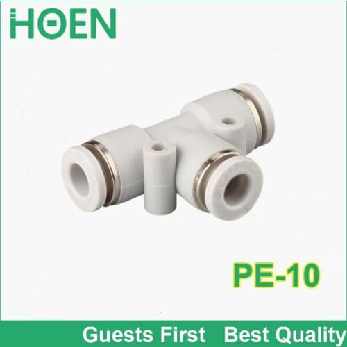 100pcs white color best PE8 8mm tee fitting Pneumatic quick jiont connector push in tube fittings PE-4 PE-6 PE-8 PE-10 PE-12