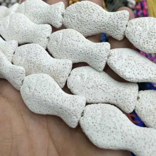 11pcs new arrival white lava stone fish shape size 38x20mm diy beads wholesale price factory directly shipping out only in china