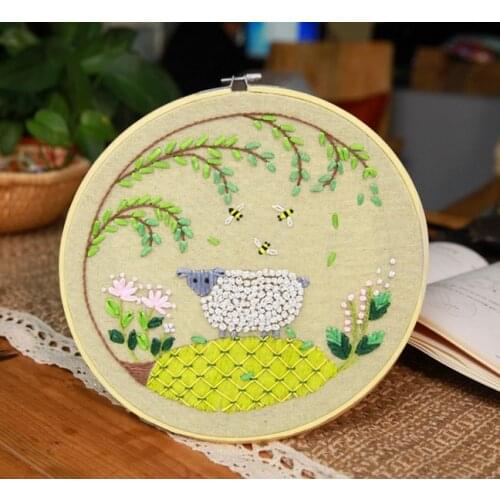 25cm Flower plant Ribbon embroidery kit small multi pictures stamped canvas fabric embroidery needlework home decoration