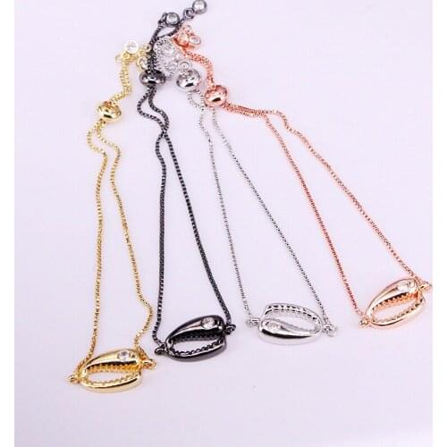 6PCS, CZ Micro Pave Crystal Charm Metal Copper Cowrie Shell Bracelets Fashion Jewelry