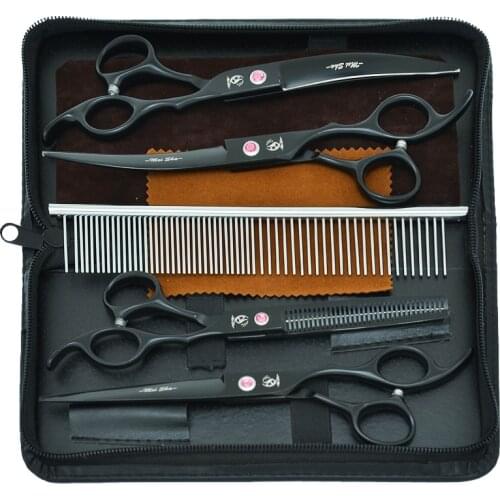 7" Japan 440C Professional Dog Shears Pet Grooming Scissors Straight Curved Cutting Thinning Tijeras Animal Hair Trimmers B0032A