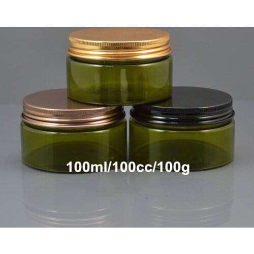 200 X 100ml Olive Green Cosmetic Cream Storage Jar with Black/Bronze/Gold Metal Screw Lid Upscale Aloe Gel Pot Can