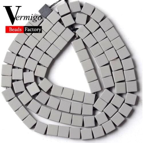 Natural Gray Square Nanotech Rubber Hematite Stone Beads For Jewelry Making 6*6mm 90pcs Spacer Beads Diy Bracelet Necklace 15