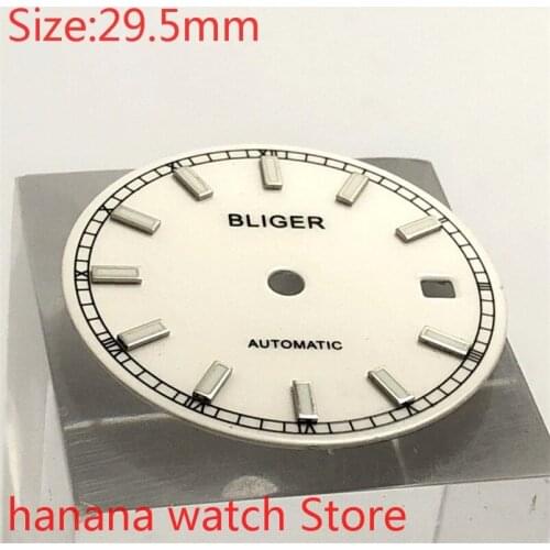 Bliger Aseptic 29.5mm Round Dial Date Kit ETA 2824/2836 Miyota 8215/8205/821A Movement Mens Watch Night Disc Parts white