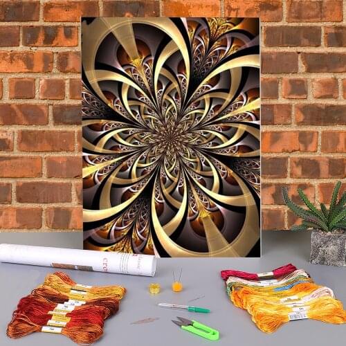 Flower Mandala Printed Fabric 11CT Cross Stitch Set Embroidery DMC Threads Sewing Hobby Needlework Handicraft Jewelry Decor