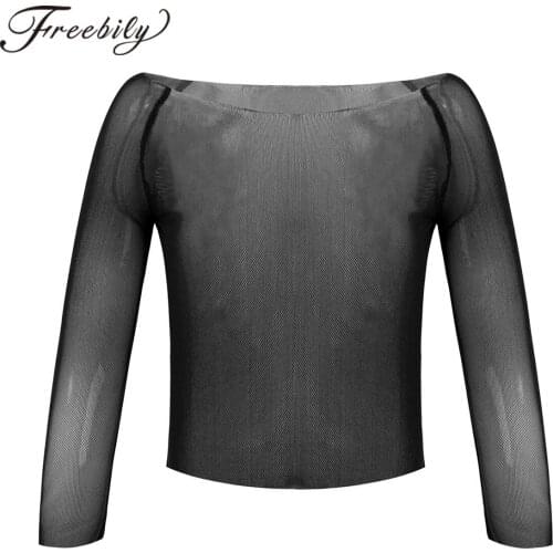 Kids Girls Ballet Tops Dancewear See-through Long Sleeve Mesh Cover Up Tops For Ballet Gymnastics Training Leotard Dance Dress