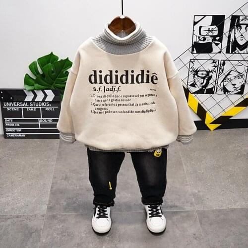 Childrens Clothes Suits 2020 Autumn Winter Baby Boys Korean Sweatshirt Sets Letter Turtleneck Pullovers Thicken Jeans For Boy