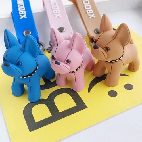 Aesthetic Multicolor Resin Silicone Cute French Fighting Dog Car Cartoon Female Keychain Creative Lady Bag Pendant Set
