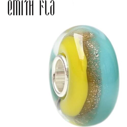 Emith Fla 100% 925 Sterling Silver Large Hole Murano Glass European Charm Beads Fit Brand Bracelet Jewelry