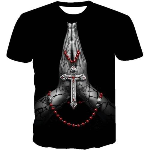 New Mens Jesus Christ Cross 3d Printed T-shirt Summer Casual All-match Fashion Short-sleeved Oversized Round Neck Streetwear