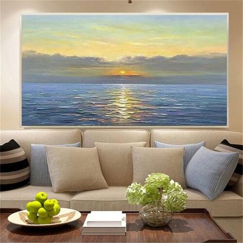 Large-size hand-painted oil painting, seascape, the morning sun symbolizes success and hope, canvas painting, living room mural
