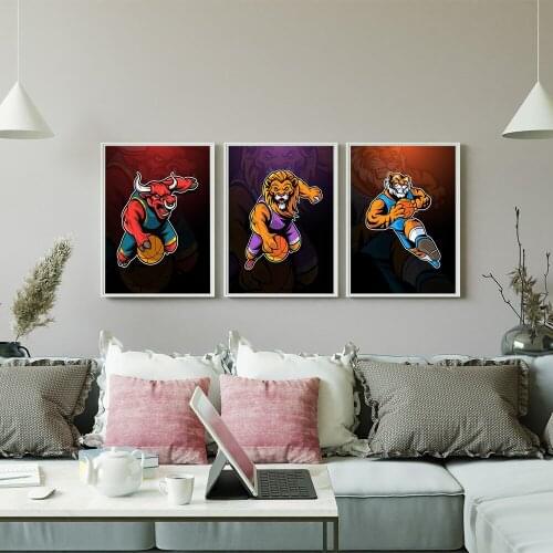 Bulls Lion Tiger Basketball Team Animals Wall Art Canvas Painting Nordic Posters and Prints Wall Pictures for Living Room Decor