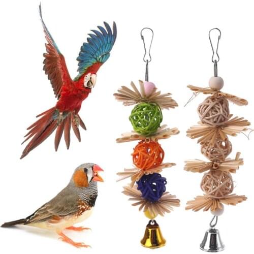 Colorful Parrot Chew Strands Bite Teeth Griiding Ball Bell Attractive Bird Parakeet Toys L4MB
