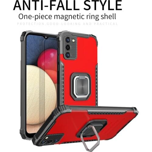 Magnetic Metal Ring Stand Armor Shockproof Case For Samsung Galaxy A02S European Version TPU Frame Aluminum Alloy Back Cover