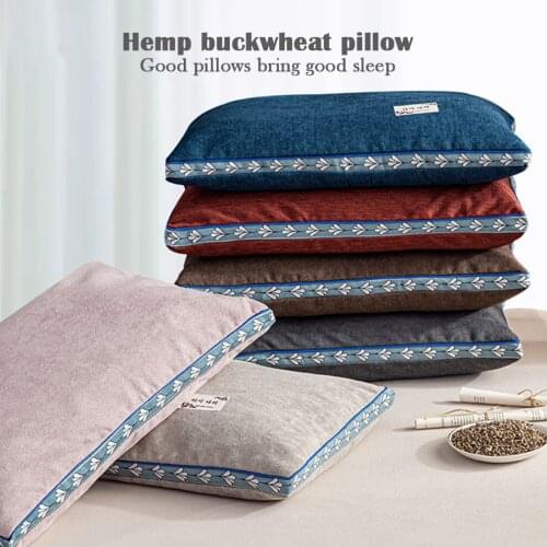 1PC Pure Buckwheat Shell Pillow Set 55x35CM Adult Home Pillow Hemp Buckwheat Pillow Breathable Sleep Aid Healthy Pillow