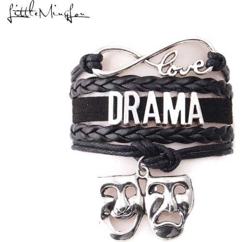 Little MingLou Infinity love DRAMA Bracelet Theatre Comedy Art Mask charm leather Drama Amateur men bracelets bangles for women