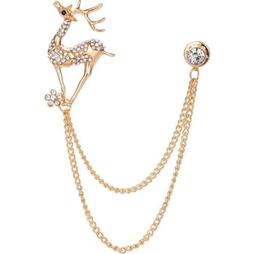 New Fashion Alloy Elk Brooch Animal Crystal Rhinestone Laprl Pin Suit Collar Jewelry Christmas Gifts for Women Men Accessories