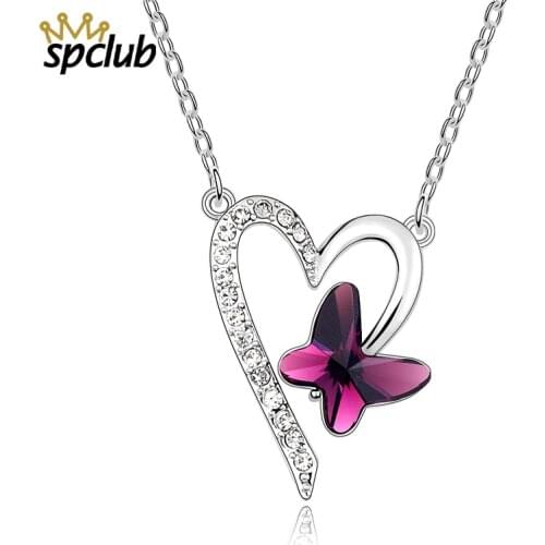 New Drop Shipping Crystals from Swarovski Butterfly Necklaces & Pendants for Women Beautiful Heart Pendant Necklace Love Jewelry