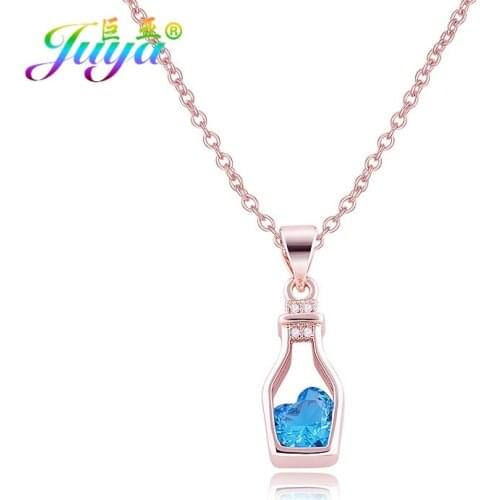 Handmade New Women Link Necklace Gold/Rose Gold Red/Blue Heart Wish Bottle Pendant Necklace For Women Gift Necklace Craft