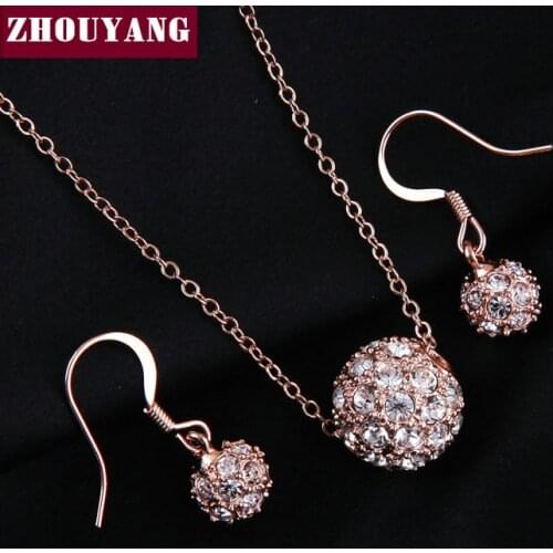 Top Quality ZYS095 Crystal Ball Set Rose Gold Color Jewelry Necklace Earring Set Rhinestone Made with Austrian Crystals