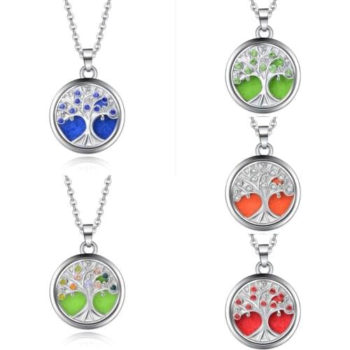 10Pcs/Lot Colorful Full Diamond Tree Aromatherapy Necklaces Open Perfume Locket Essential Oils Diffuser Necklace Aroma Jewelry