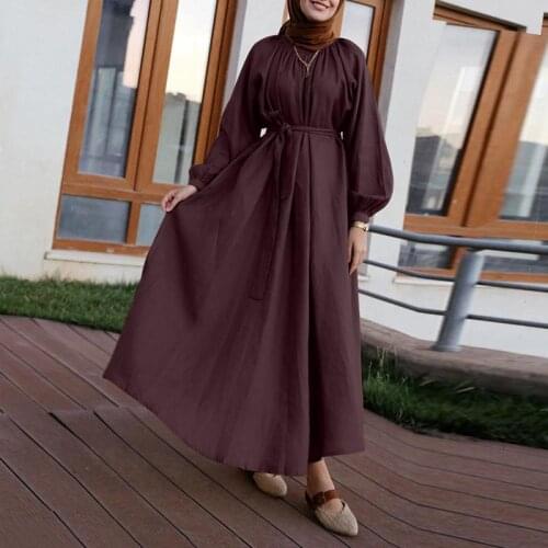 Women Vintage Dresses ZANZEA Muslim Abaya Turkey Hijab Dress Spring Long Sleeve Kaftan Vestido Ruffles Sundress Sarafans S-5XL