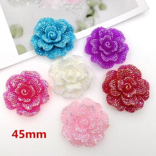 Flat back resin ab color flowers 45mm hot sale big size flowers resin cabochons accessories