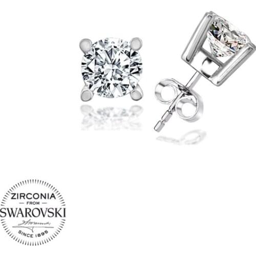 Silver 925 Sterling Swarovski Zirconia Cubic Zirconia Solitaire Earrings