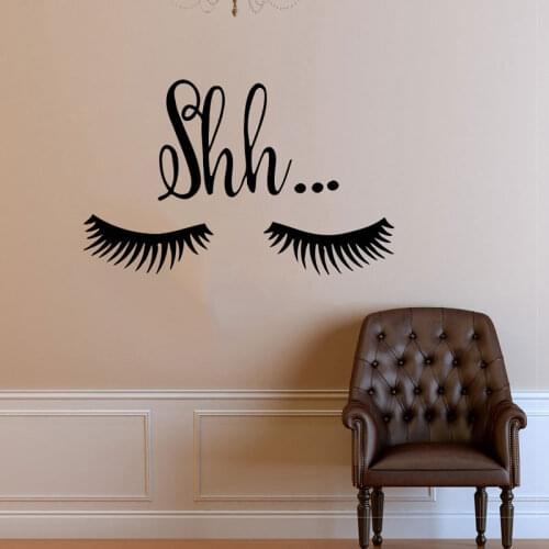 Shh Eyelashes Beautiful Design Decal Sticker Wall Vinyl Decor Art Make Up Cosmetics Beauty Salon lashes Artist Murals SL16