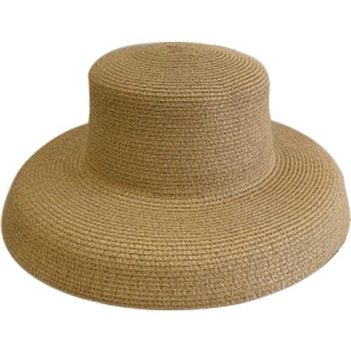 Women Travel Accessories Solid Sun Protection Beach Large Wide Brim Summer Elegant Straw Hat Outdoor Foldable Portable Round Top