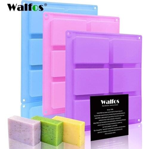 WALFOS 6 Cavity Silicone Mold for Making Soaps 3D Plain Soap Mold Rectangle DIY Handmade Soap Form Tray Mould