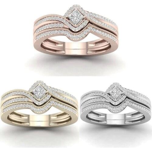 Wedding Bridal Band Ring Sparking AAA+ Zircon Gold Filled Engagement Promise Ring for Ladies Womens Fashion Jewelry