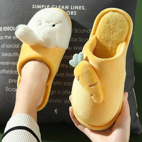 Cute rabbit carrot home slippers for Women Furry female indoor shoes Non-slip comfortable Cartoon rubber slippers girls