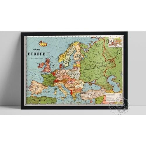 Vintage Europe Standard Map Poster, Washington Map Canvas Prints, Educational Geography Wall Art, Office Work Room Wall Decor