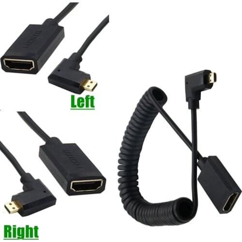 High Speed HDMI-compatible coiled Cable 2.0V Micro -HDMI to A-HDMI Cable Male to Female with Ethernet Support 1080P 3D 4K