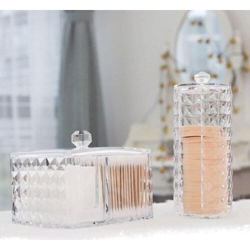 Cotton Storage Box Makeup Organizer Transparent Diamond Pattern Plastic Box Acrylic Bathroom Accessories Cotton Swabs Dustproof