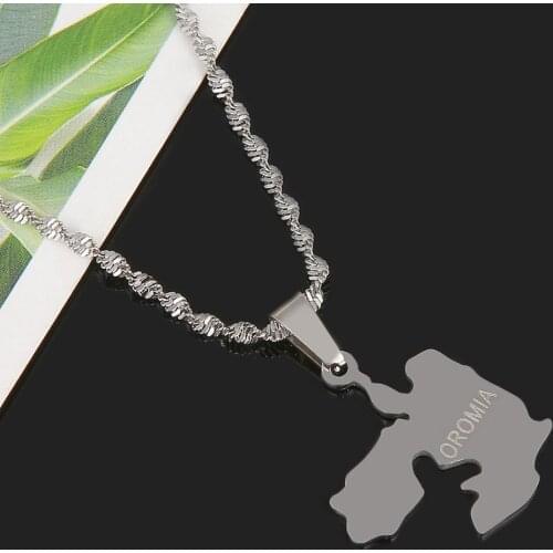 Stainless Steel Silver Color Oromia Map Pendant Necklaces Trendy Oromo Chain Jewelry