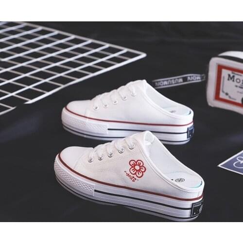 Womens Platform sneakers canvas Sneakers , White half-drag,Chunky Sneakers.white Shoes Casual Sneakers,Womens Vulcanize Shoes