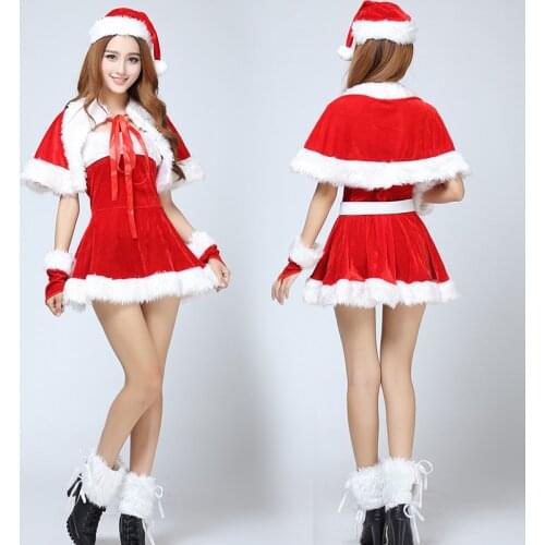 Hot New Fashion Gold Velvet Sexy Adult Santa Miss Dress Nifty Cute Christmas Sweetheart Miss Halloween Cosplay Costume 6pcs/Set